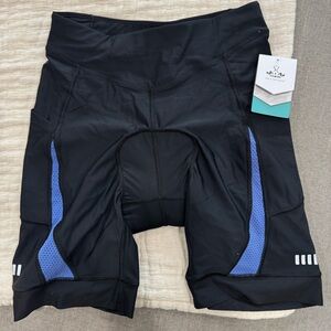 NWT Heathyoga Black Cycling Shorts with Blue Accents